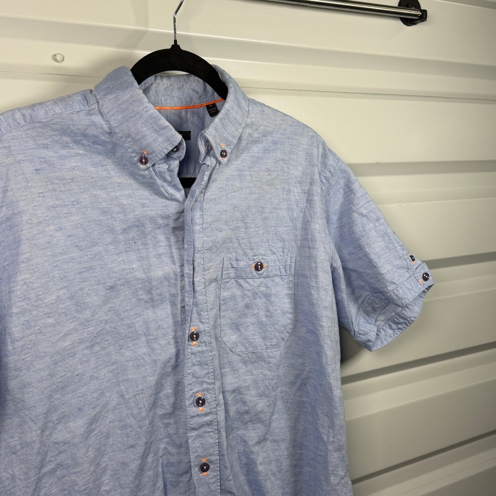 Hammer Made Mens Light Blue Cotton Linen Short Sleeve Button Down Shirt Size M - Picture 2 of 4